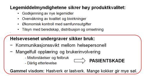 oversikt Liten skrift på MD-posene Press på leger og pasienter fra kommune/sykepleier Stor risiko ved utskrivning fra sykehus «The gap» Økende bruk av Multidose Hva koster Multidose?