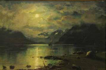 1925 Dampbåt i solnedgang 37 x 55 cm 214 Olje på lerret. Sign ntv.