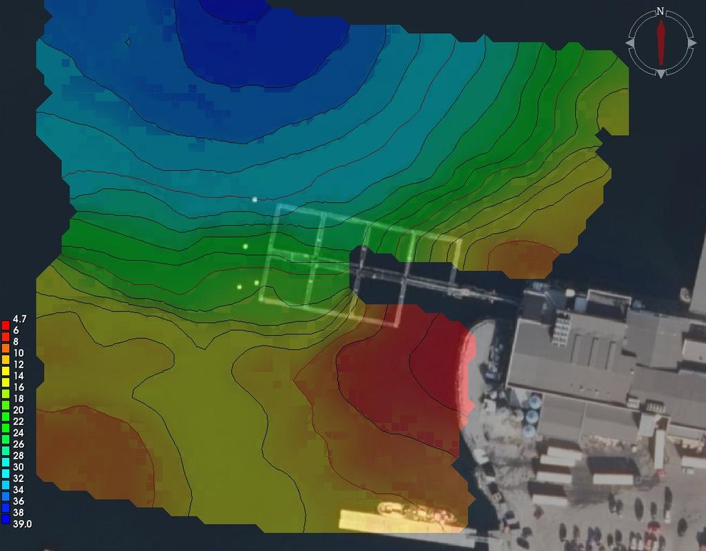 Vedlegg 7c Topografisk botnkart i d som syner botn under anlegget. Oppløysing er x m.