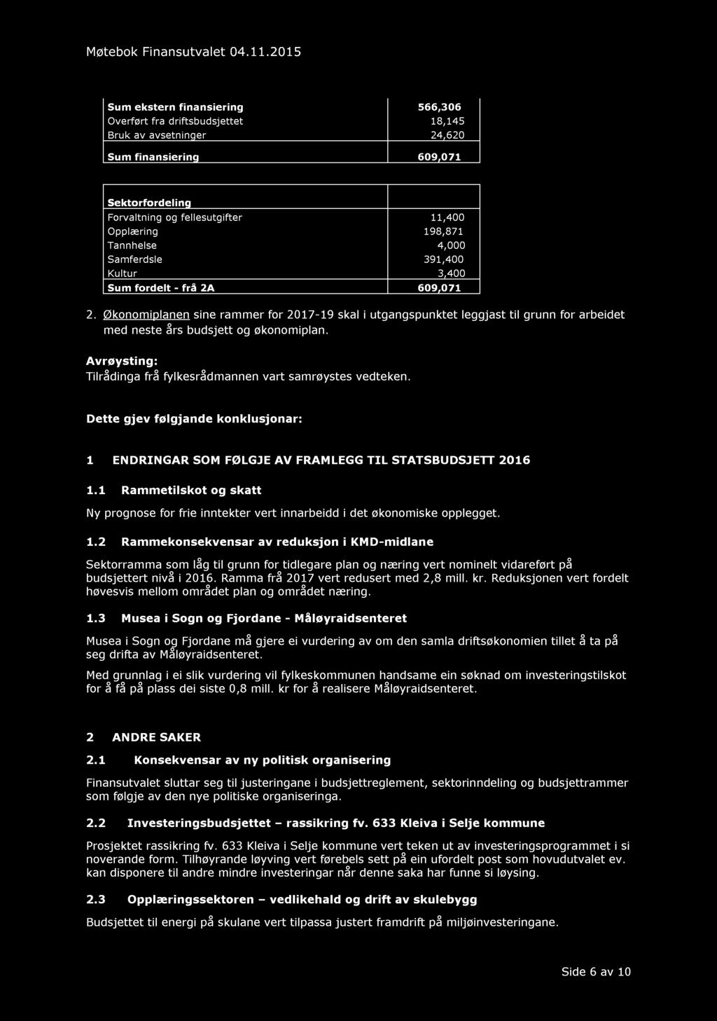 Tannhelse 4,000 Samferdsle 391,400 Kultur 3,400 Sum fordelt - frå 2A 609,071 2.