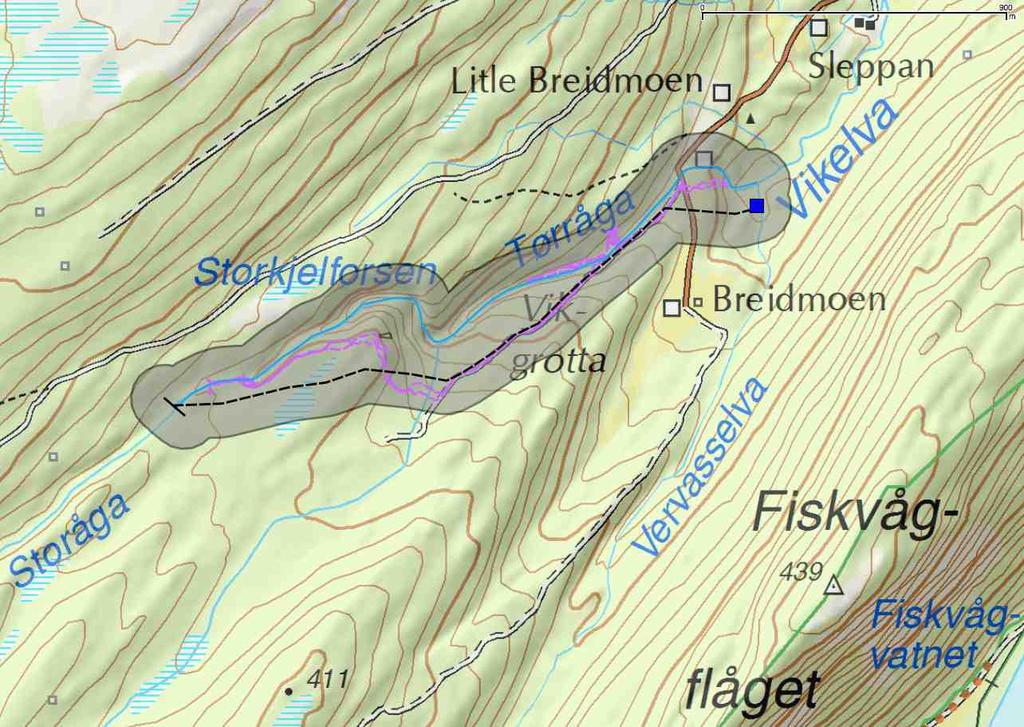 Inntaket på planlegges på kote 335. En vil bruke nedgravd rør i hele strekningen ned til kraftstasjonen.