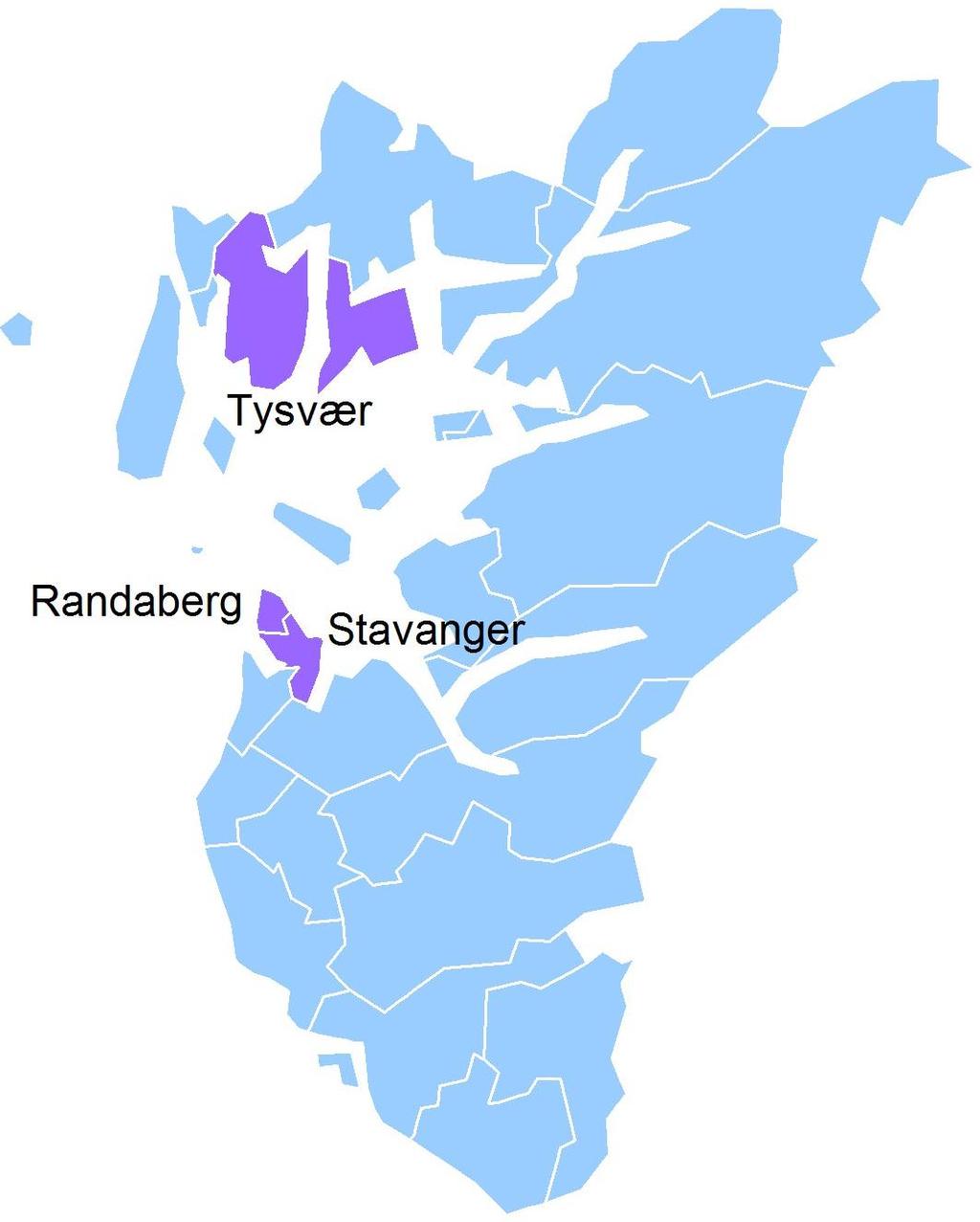 Kart over Rogaland kommunene Tysvær,