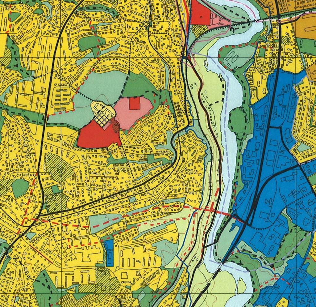 Fig 4. Utsnitt fra kommuneplanens arealdel. Både ny Sluppen bru, utvidelse av Osloveien og tunnel til Byåsen ligger inne i planen 19BU2.3.