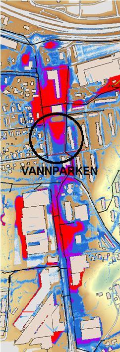 Eksempel 1: «Vannparken» som flomsikring VPOR og overvannsstudier viser at vi må etablere nedsenkede arealer i «Vannparken», for å ha et sted der vannmassene kan
