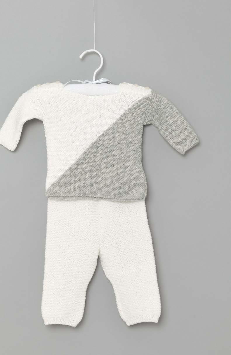 C2C TRILLERILLE BABYSETT Rillestrikk: Str r på alle p DESIGN Hrönn Jónsdottir STØRRELSER Genser 3 6 9 12 mnd Bukse 3 6-9 12 mnd Lue 3 6-9 12 mnd PLAGGETS MÅL Genser Overvidde ca 48 51 54 57 cm Hel