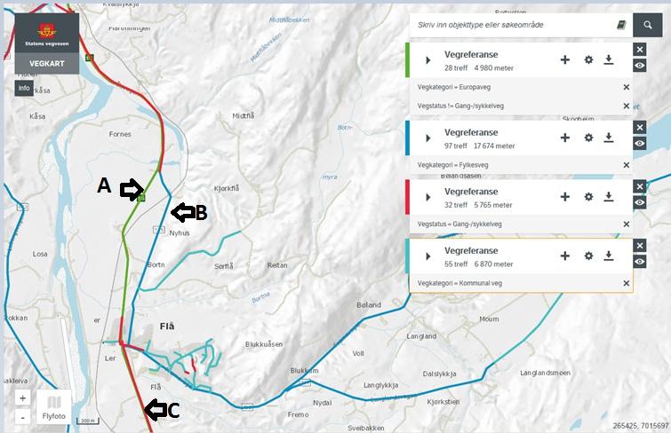no/vegkart/vegkart/ A) Beskrivelse : Strekning uten gang- og sykkelveg men med mulighet til å sykle på lokalt vegnett.