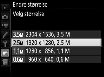 3 Velg en størrelse. Marker Velg størrelse og trykk på 2. Alternativene til høyre vises. Marker et alternativ og trykk på J. 4 Velg bilder. Marker Velg bilde og trykk på 2.