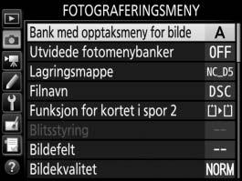 C Fotograferingsmenyen: Opptaksalternativer For å vise fotograferingsmenyen trykker du på G og velger fanen C (fotograferingsmeny).