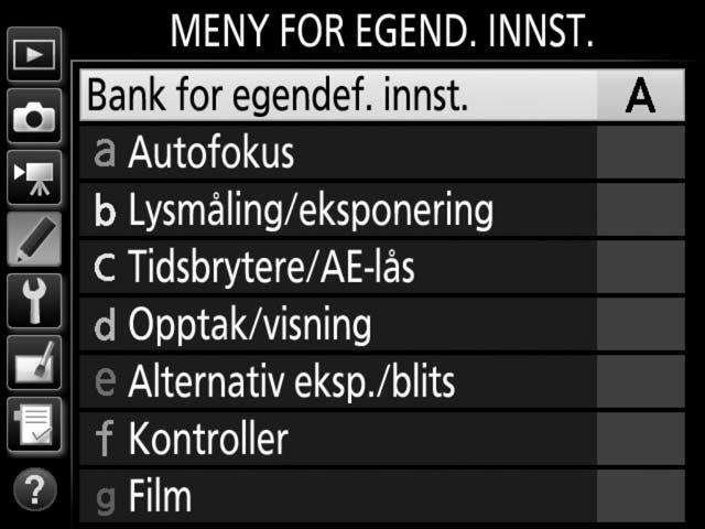 G-knapp Egendefinerte innstillinger