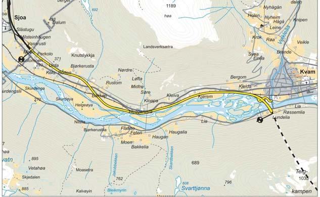 5 BESKRIVELSE AV STREKNINGEN KVAM - SEL GRENSE 5.1 Ny E6 - tre hovedalternativ I arbeidet med kommunedelplanen er det utarbeidet tre alternativ for ny trase mellom Kvam og Sel grense (Sjoa).