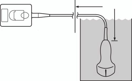 b Se til at kontakten og mesteparten av kabelen holdes ute av væsken. Du kan senke ned 5 cm av kabelen nærmest transduserens skannehode. Kobling Kabel Må ikke nedsenkes Maks.