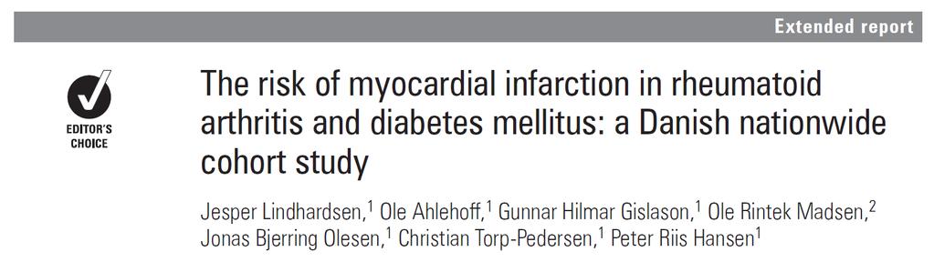 Ann Rheum Dis 2011;70:929-34 RA pasienter har like høy risiko for hjerte-karsykdom