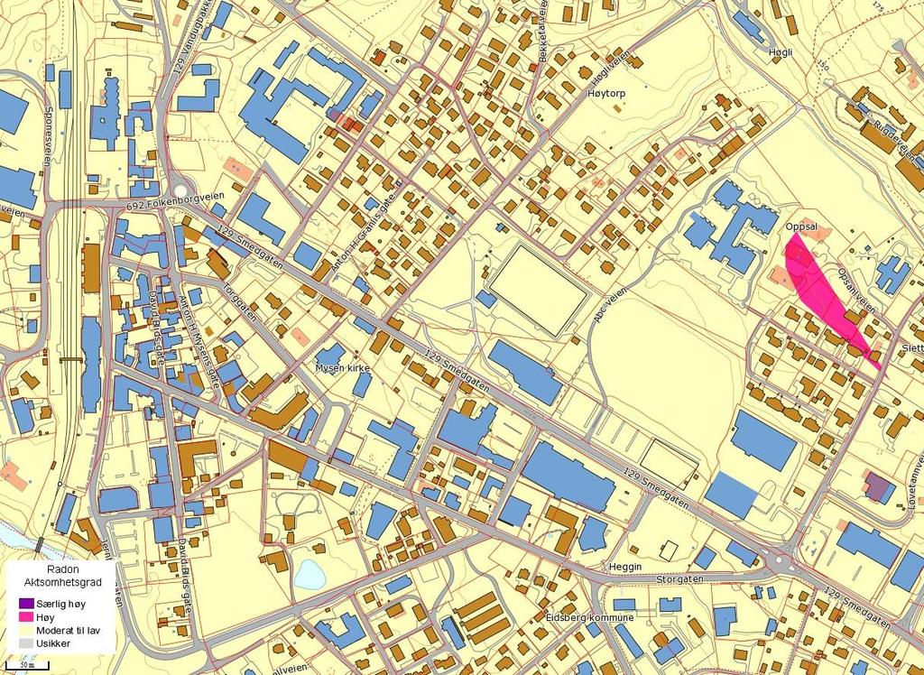 Figur 3-3 Aktsomhetskart, radon, Kilde: NGU 3.3. Teknisk og sosial infrastruktur Hendelse 16 Inngrep i kraftforsyning Hafslund har ledninger knyttet til planområdet.