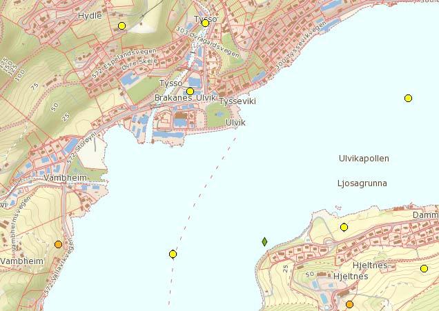 Nordplan side 17 Planprogam for detaljreguleringsplan for SeaWalk i Ulvikapollen Figur 14 Kart frå Miljøstatus Norge.