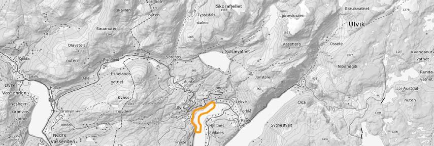 Nordplan side 4 Planprogam for detaljreguleringsplan for SeaWalk i Ulvikapollen Figur 1 Planområdet ligg i Ulvik herad, inst i Ulvikapollen.