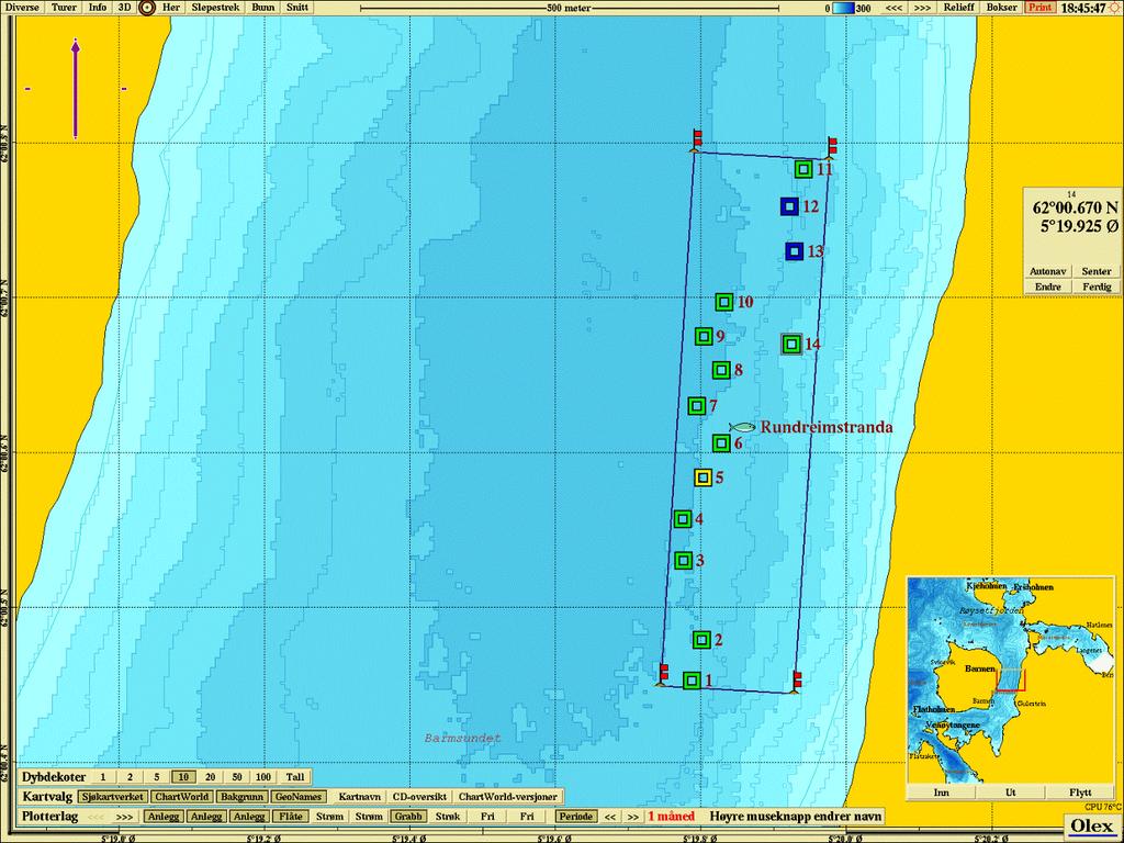 Figur 4. Topografisk kart (nordlig orientering) med avmerking av anlegget og prøvestasjoner.