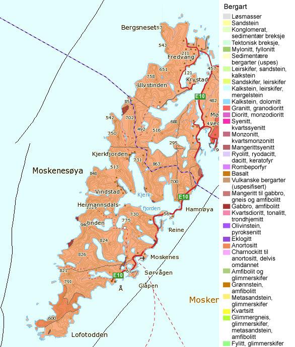 3.2 Naturgrunnlag 3.2.1 Berggrunn Områdetbestårfordetmesteavnæringsfattigberggrunn,medamfibolitt,hornblendegneisog glimmergneis(stedvismigmatittisk)somklartdominerendebergarter(sefig.4).