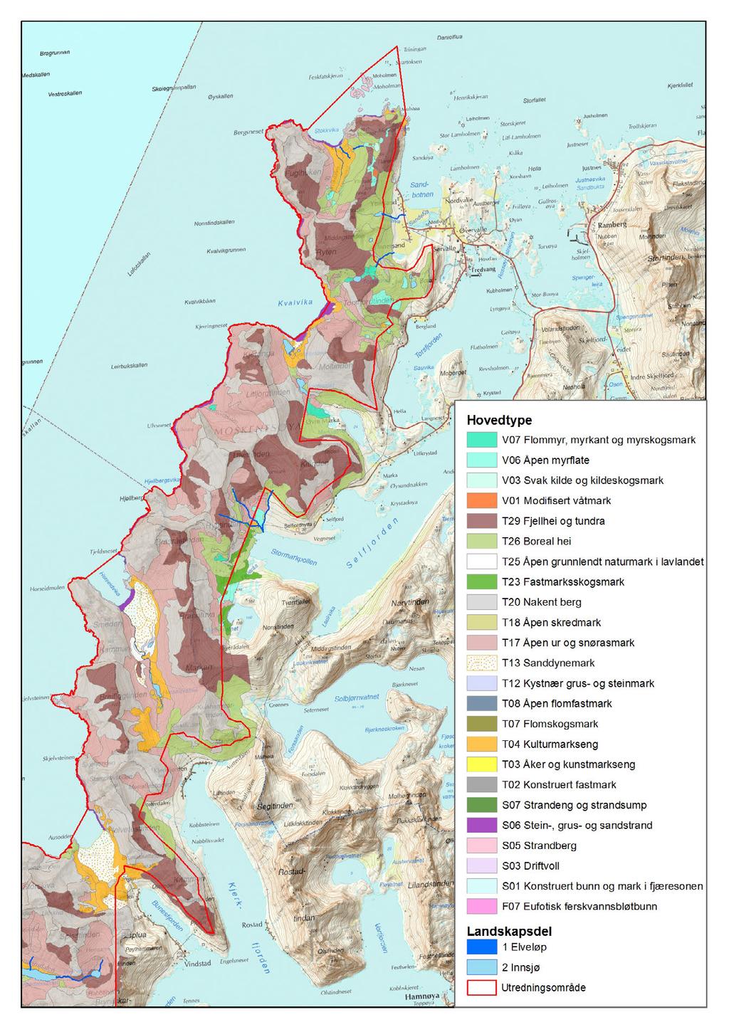 Figur&11:&Kartutsnittet&viser&det&nordre&delen&av&utredningsområdet&som&er&avgrenset&med&rød&linje.