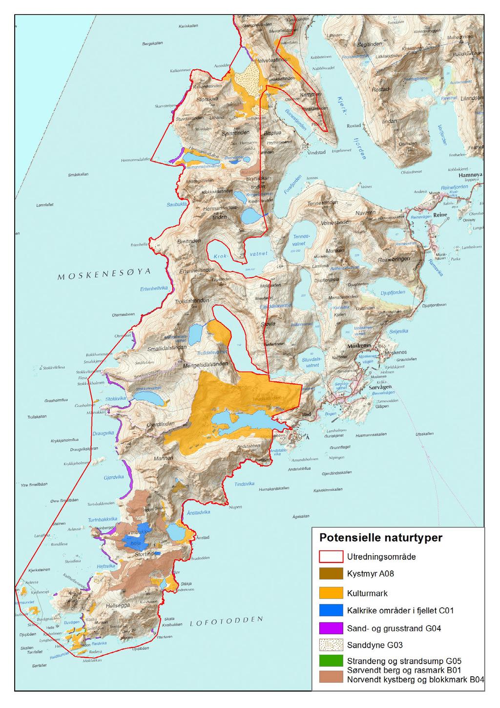 Figur&38:&Kartutsnittet&viser&søndre&del&av&utredningsområdet.