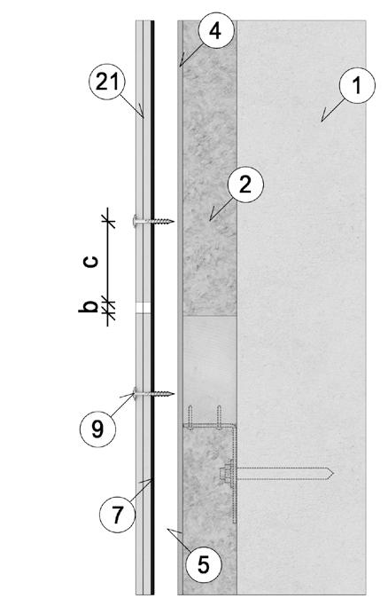 Stående og liggende kledning Horisontal snitt stående kledning 1 Bærende vegg 2 Isolasjon 4 Windstopper (vindsperre)