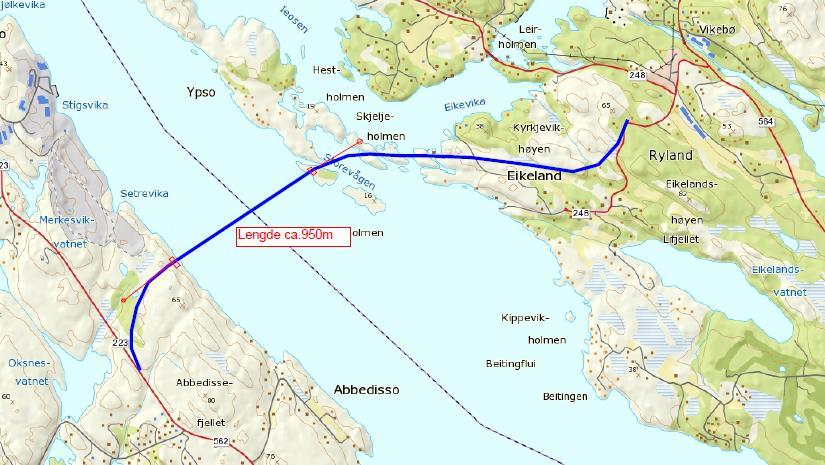 Alternativ 1, Abedissen Bruspenn: Kostnad bru: Kostnad veg: Sum 950 m 1.930 mill.kr.