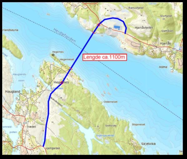 Alternativ 4, Hegernes Bruspenn: Kostnad bru: Kostnad veg: Sum 1.100 m 2.903 mill.kr.