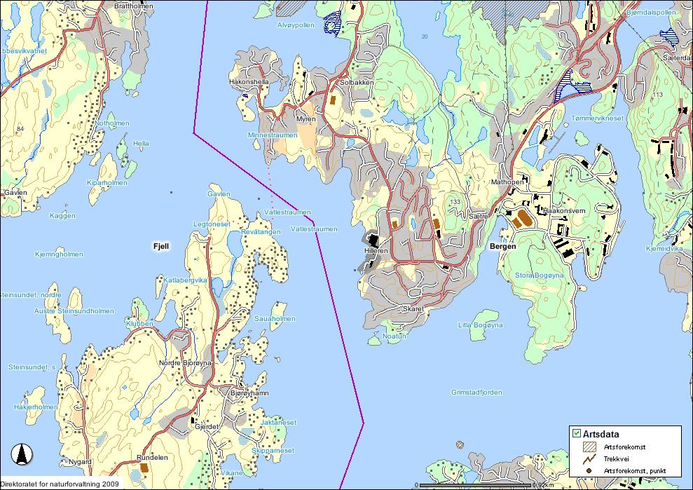 Naturstatus, verdier og konsekvenser Når det gjelder viktige funksjonsområder for vilt er det ingen registreringer direkte relatert til plan- og influensområdet i Naturbasen pr. oktober 2009 (jfr.