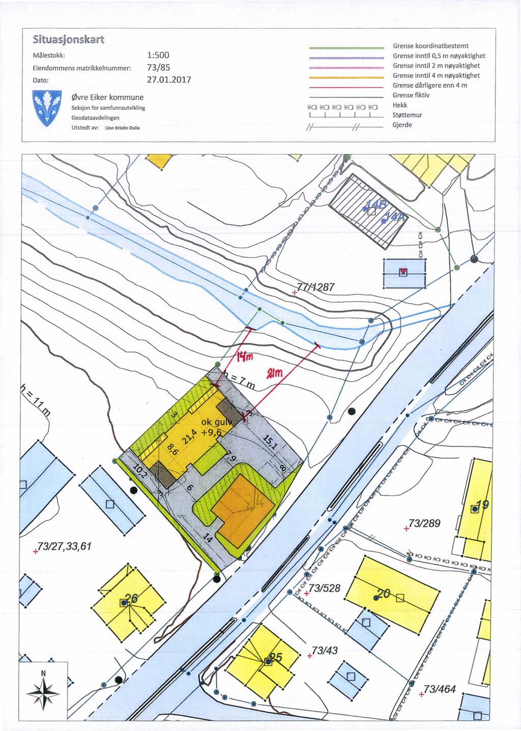 l Situasjonskart. Målestokk: 11500 Eiendommensmatrikkelnummer: ll _::: :s:» - :.,, _ 73/85 Dato: 27.01.