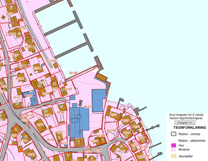 Utsnitt av aktsomhetskart for radon. Hendelse 9 Vindutsatt Planområdet ligger ned til sjøen og vil være utsatt for vind. Begrensede konsekvenser. 3.