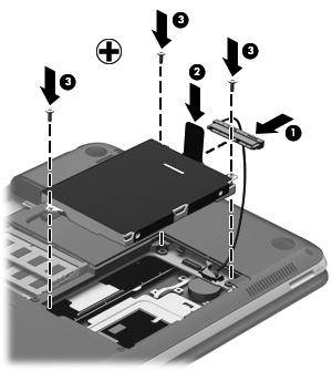 Installere en harddisk 1. Koble harddiskkabelen til harddisken (1), og sett deretter harddisken inn i harddiskbrønnen (2). 2.