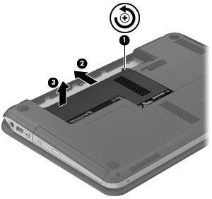 5. Skyv dekselet bakover (2) og ta det av (3). 6. Hvis du skal bytte ut en minnemodul, tar du ut den eksisterende minnemodulen: a.