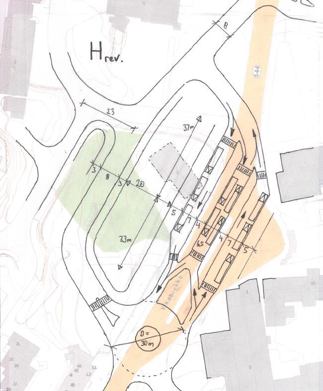 26 4.7 H rev Omlagt fylkesvei Figur 1 Alternativ H revidert Fv544 må legges om for å gjøre plass til terminalalternativ H.