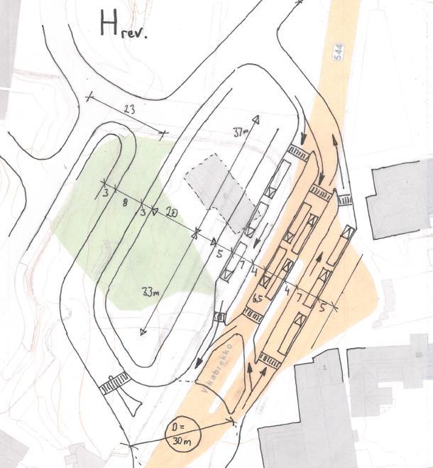 3 F1 Osen og Sunnhordlandskaien Løsningen viser en gateterminal i en enveisregulert Osen supplert med holdeplasser for gjennomgående busser i Sunnhordlandskaien. Bussene må kjøre en runde i sentrum.