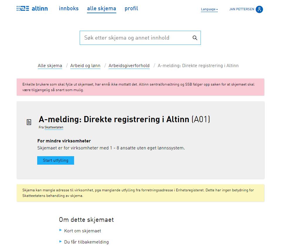 Om skjema-siden http://altinn.github.