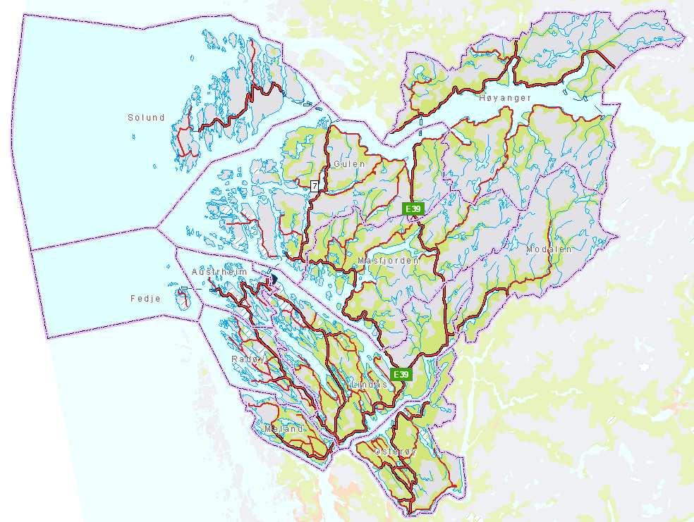 Vedlegg: Regionområde Kart med bygdesenter som strategisk plassering innan Nordhordland og Gulen.