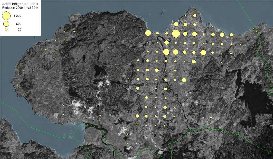 24 Boligbygging i Trondheim fra år 2000 - Vist som rutenett