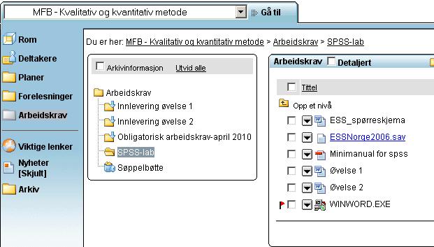 Åpne fil fra Fronter For å gjøre ting litt enklere åpner vi datafilen (og følgelig SPSS) fra Fronter på metodeseminarene.