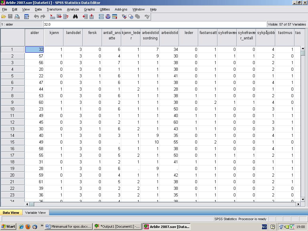 Hvor finner jeg resultatene av analysene? Analyseresultater i SPSS kommer ikke alltid automatisk opp på skjermen. De legger seg imidlertid alltid i et vindu kalt *Output.