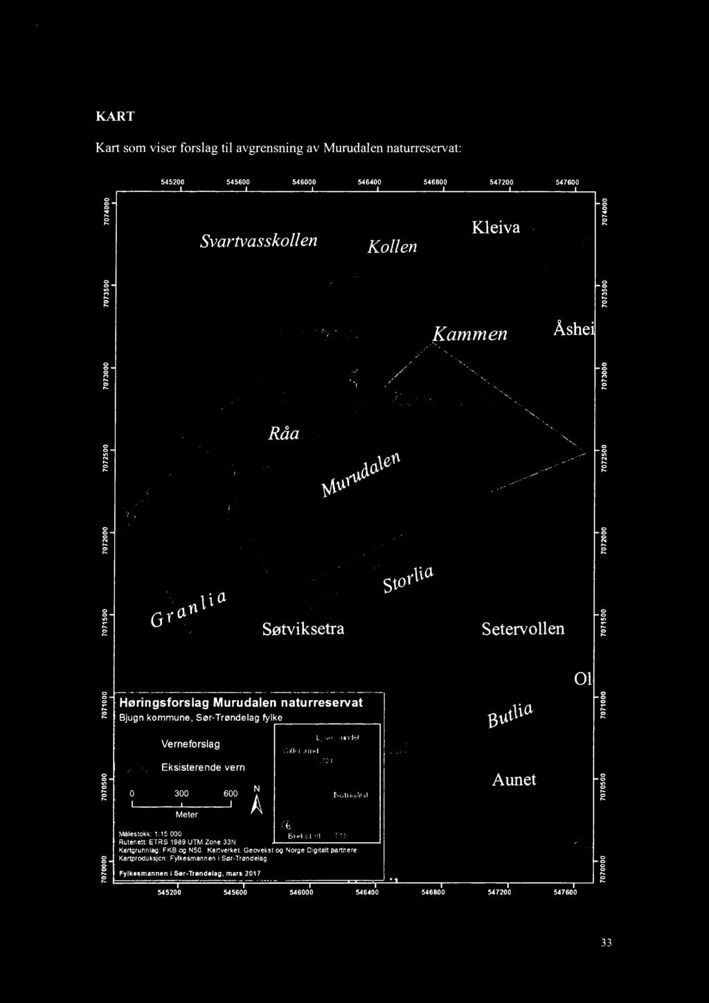 KART Kart som viser forslag til avgrensning av Murudalen naturreservat: 545200 545600 546000 546400 546800 547200 547600 SvartvasskollenKollen Kleiva Tvillingtjønna 0 o Henngsforslag Murudalen