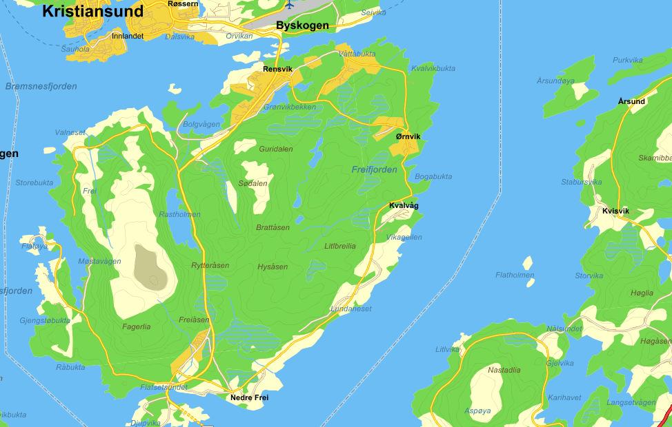 Innledning Bakgrunn og hensikt Ådalsgrenda boligfelt er et planlagt boligfelt på Frei i Kristiansund kommune. Tiltakshaver er Rastarkalv Eiendom AS, og plankonsulent er Angvik Prosjektering AS.