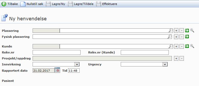 Utfylling og tildeling (når trykker neste) 13) Plassering: Utstyrets plassering i organisasjonen 14) Fysisk plassering: Hvor utstyret står plassert (lokasjon+bygg+etg+rom) 15) Kunde: