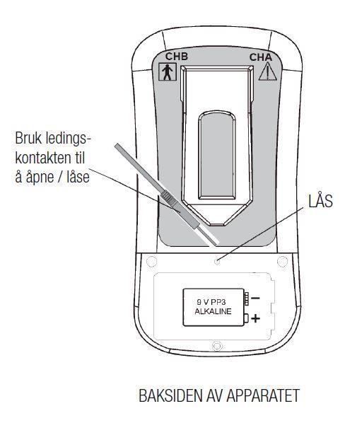 Låse og avlesningsmuligheter En skjult låseknapp finnes på baksiden av NeuroTrac Continence.