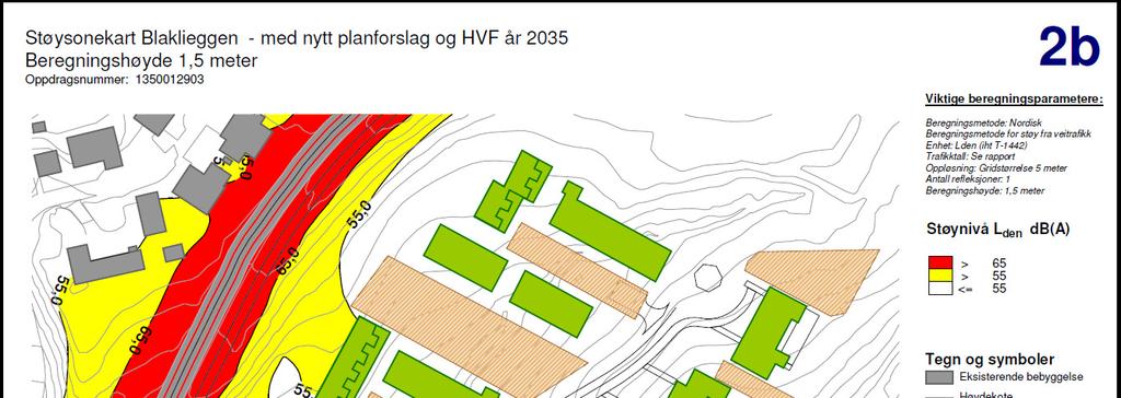 14-(16) STØYUTREDNING Figur 9 Støysonekart iht T-1442 over situasjon etter utbygging og etablering av HVF prognosert til år 2035.
