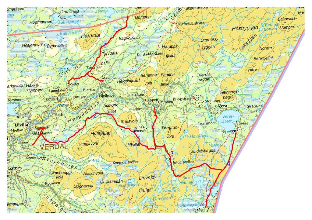 Deler av løypa følger eksisterende skogsbilveger både på Værdalsbruket og Statskog. Løypa gis muligheter for sammenknytning med løyper i Steinkjer om dette blir aktuelt.