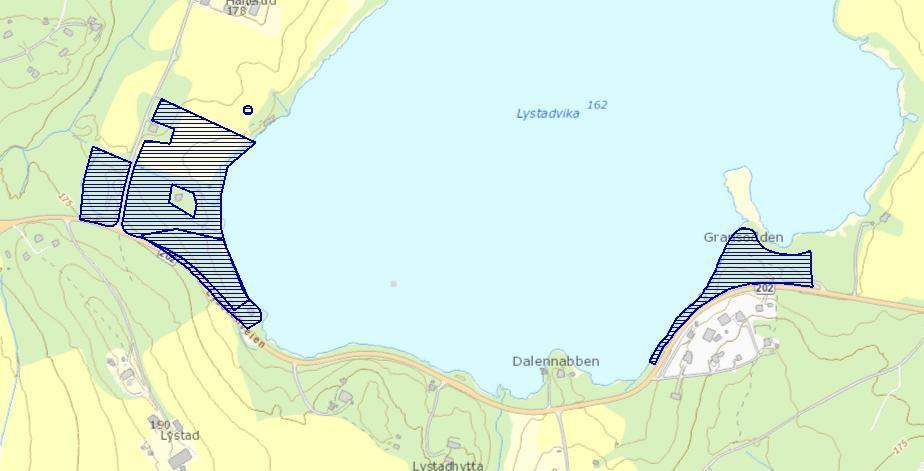 De to friluftsområdene i Lystadvika, Hallerud bad i vest og Granod
