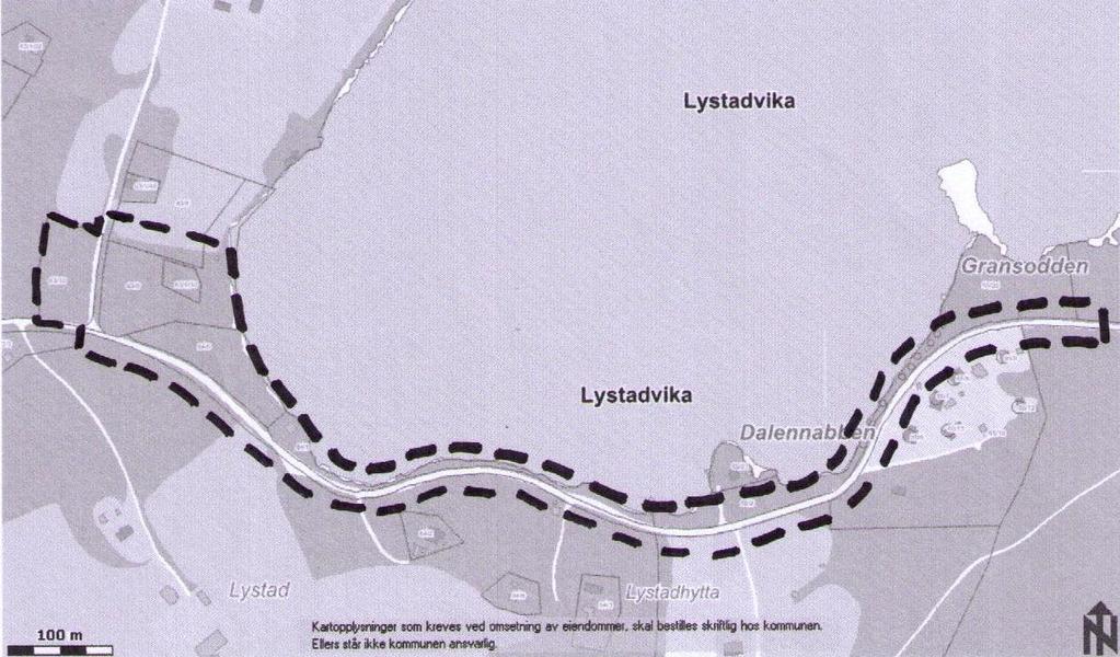 2. Planformål og område 2.1 Formål og planavgrensning Formålet med planarbeidet er å legge til rette for gang- og sykkelveg mellom de to badeplassene Granodden og Hallerudstranda ved Lyseren.