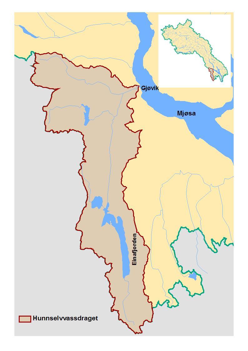 Vannområde Hunnselva? Det nest største sidevassdraget til Mjøsa. Hovedvassdrag Hunnselva/ Einafjorden og Vesleelva.