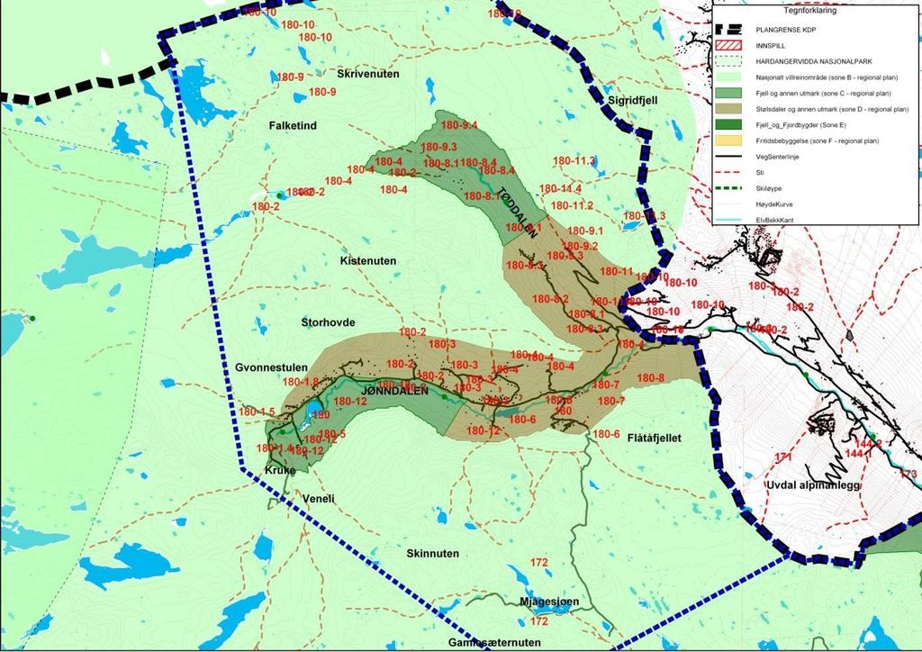 JØNNDALEN OG TØDDØL Kommunedelplan for Nore Uvdal VEST Kartet viser innspillsområder innenfor