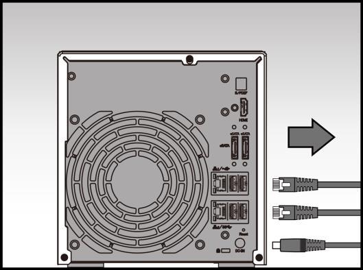 2. Koble fra alle kabler og enheter som er koblet til NAS-en, inkludert strømkabelen. 3. Bruk en skrutrekker til å løsne de tre skruene på baksiden av NAS-en som vist i illustrasjonen. 4.