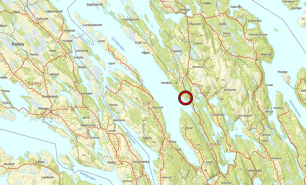 OMRÅDEBESKRIVELSE Settefiskanlegget til Nesfossen Smolt AS ligger på nordsiden av Lurefjorden i Lindås kommune (figur 8). Nærmeste tettsted er Hundvin, omtrent 1,5 km i nordlig retning.